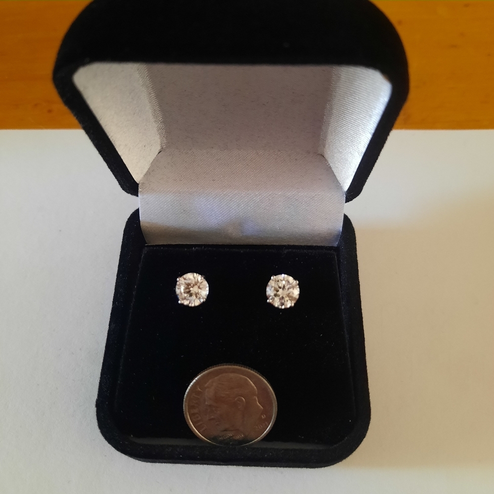 QVC Diamonique Classic Round Sterling Silver Stud Earrings 2ct NIB